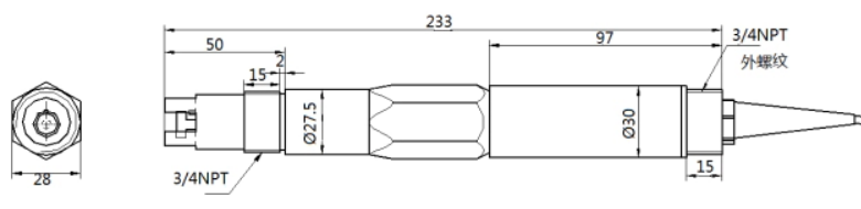 RK500-15 Ammonium ion(NH4+) Sensor Dimension